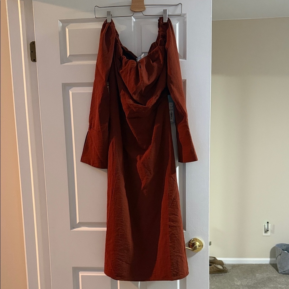 Elegant Rust Off-Shoulder Dress